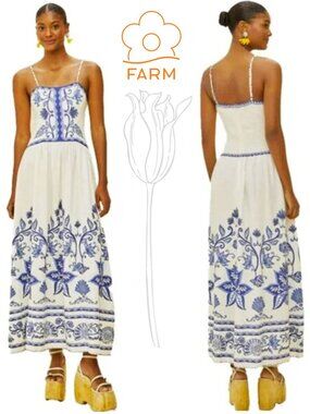 Farm Rio Off-White Shell Garden lenzing™ ecovero™ euroflax Midi Dress
